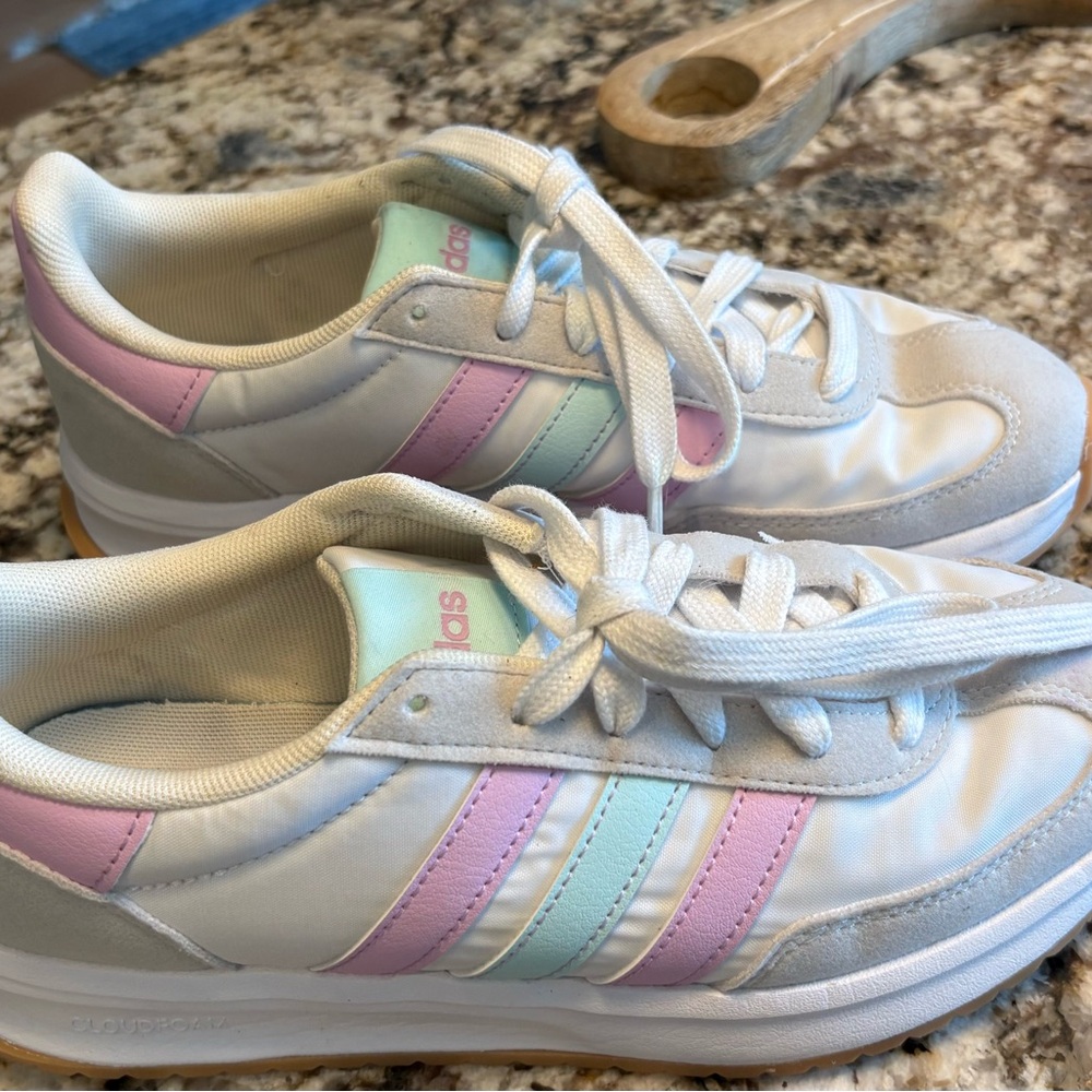 adidas Women's Athletic Shoes - White, Pink, and Light Blue